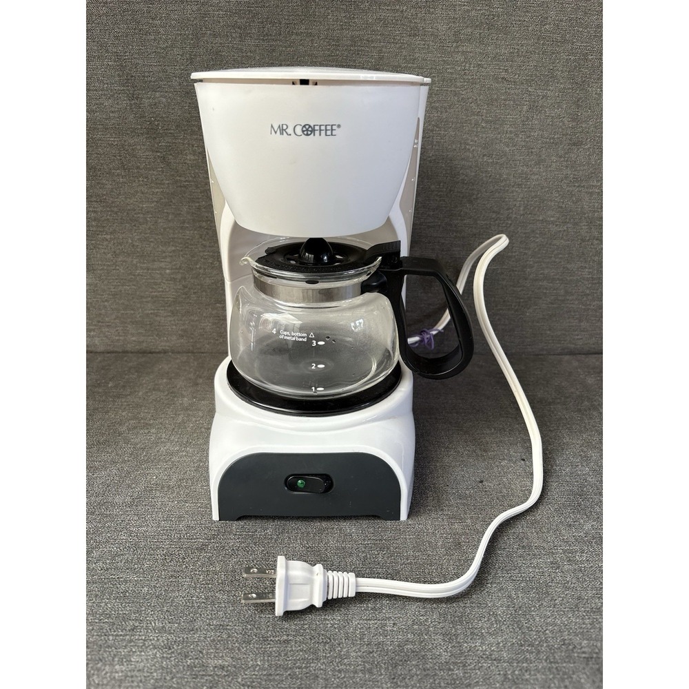 Mr. Coffee DR4 Coffee Maker‎ 4 Cup Glass Carafe Drip Stop White Tested WORKS